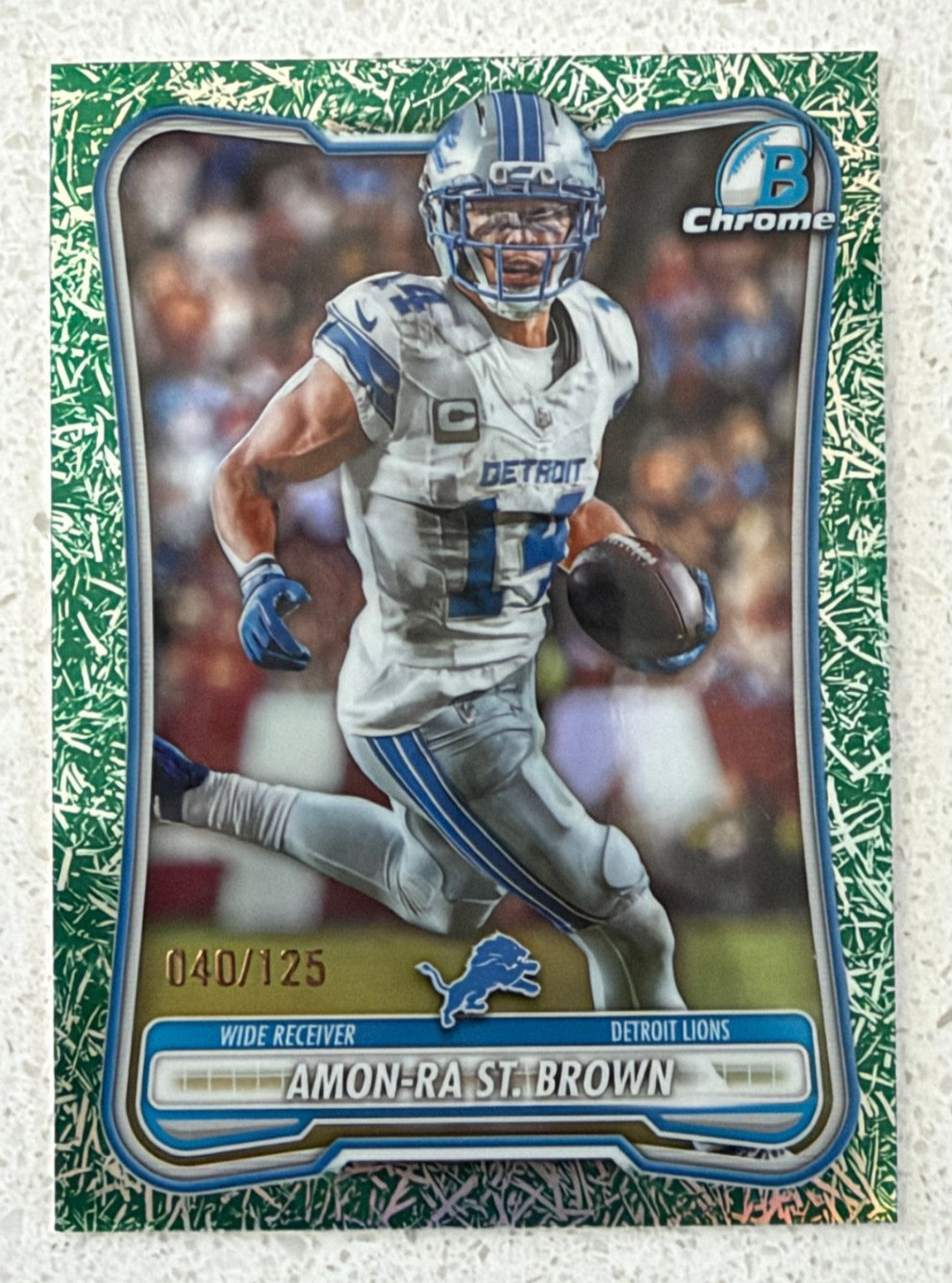Amon-Ra St. Brown Chrome Green Grass Refractor Card /125 SP 2026 Bowman BCV-32