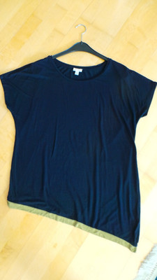 DAMENSHIRT KURZARM BLAU VON ALBA MODA ASYMETRISCH RAND GRÜN Gr. 44