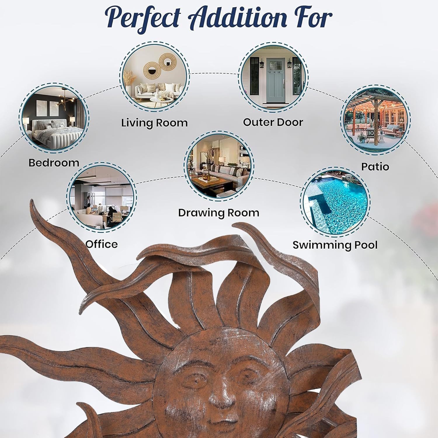 Metal Sun Wall Art Decor 21" W Large Sunface Outdoor Decor