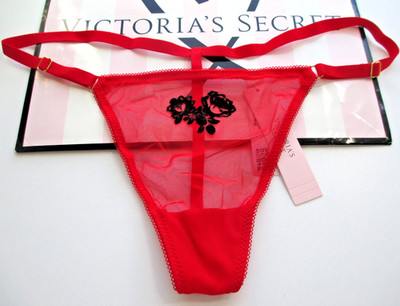 VICTORIA'S SECRET VERY SEXY V-String Thong Panty S M L XL Red Black Velvet Rose