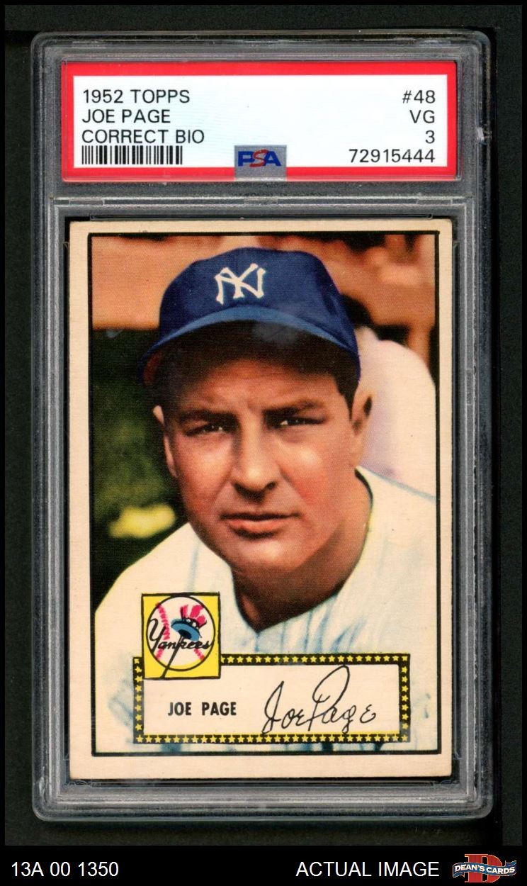 1952 Topps #48 Joe Page COR Yankees CORRECT VARIATION  PSA 3 - VG