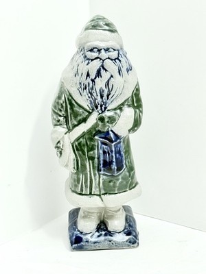 Rowe Pottery Works Blue Santa With Lantern Salt Glazed 6 
