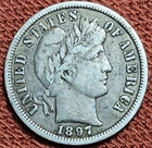 1897 S Barber Dime 10C Silver Coin VF Nice Better Date Coin