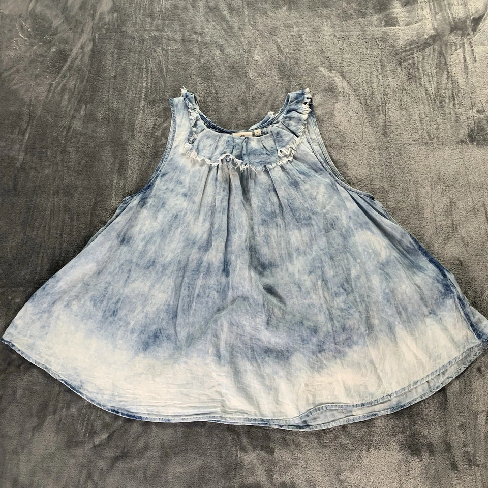 Top AG Adriano Chambray Mujer Pequeño Azul Algodón Suave Claro Acampanado Volantes Festival Foto 3 de 4