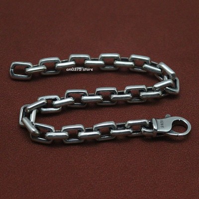 Echt 925 Sterlingsilber Armband 7 mm Quadrat Kabelverbindung passt Handgelenk 7 Zoll/24-25 g