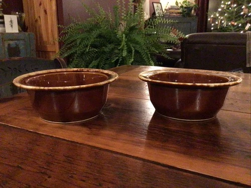 TWO Hull Pottery Brown Drip Glaze Pottery Soup Bowl Or Pot Pie Dish NO LID