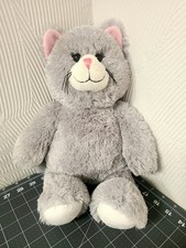 Build A Bear 16" Gray Shimmer Cat Kitten Plush Stuffed Animal Pink Nose Ears BAB