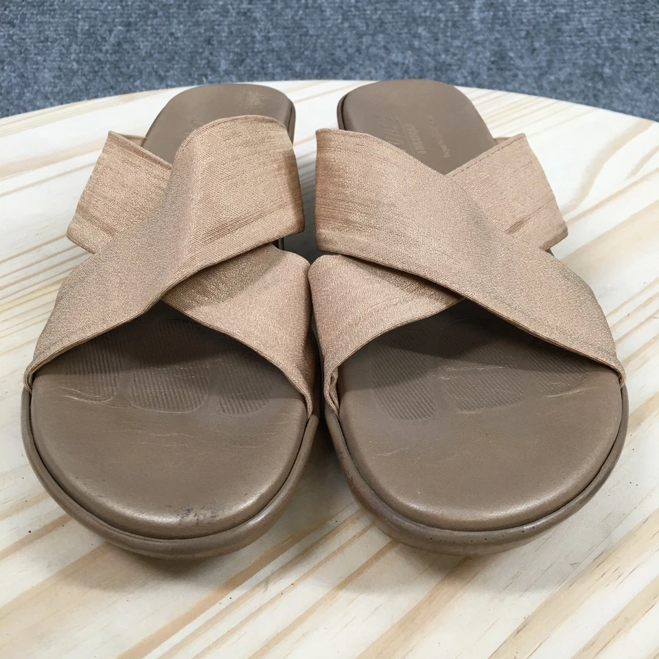 Munro American Sandals Womens 8 M Casual Slip On Cross Strap Wedge Slide Brown - Image 4 of 4