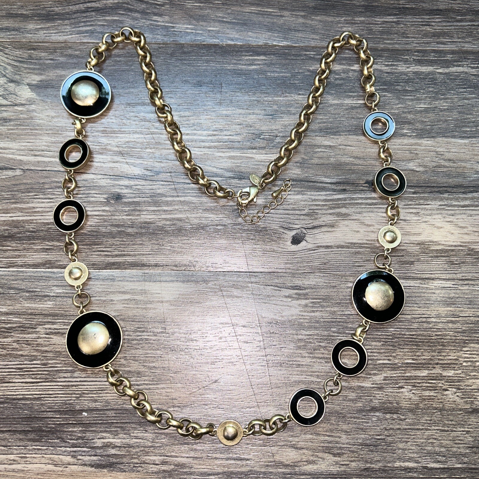 Signed Lia Sofia Eclipse Gold Tn Black Long Heavy… - image 1