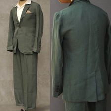 Herrenanzug Tweed-Stoff Grüne Jacke Blazer Smoking Sakko Business Custom
