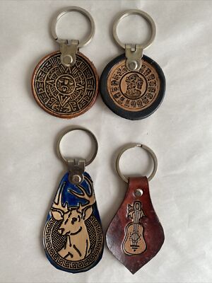 Set Of 4 Mexican Leather Souvenir Keychains Handmade In Mexico | eBay