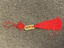 Feng Shui Handmade 3 Brass Chinese Ancient Coins Hanging Charm Tassel Amulet