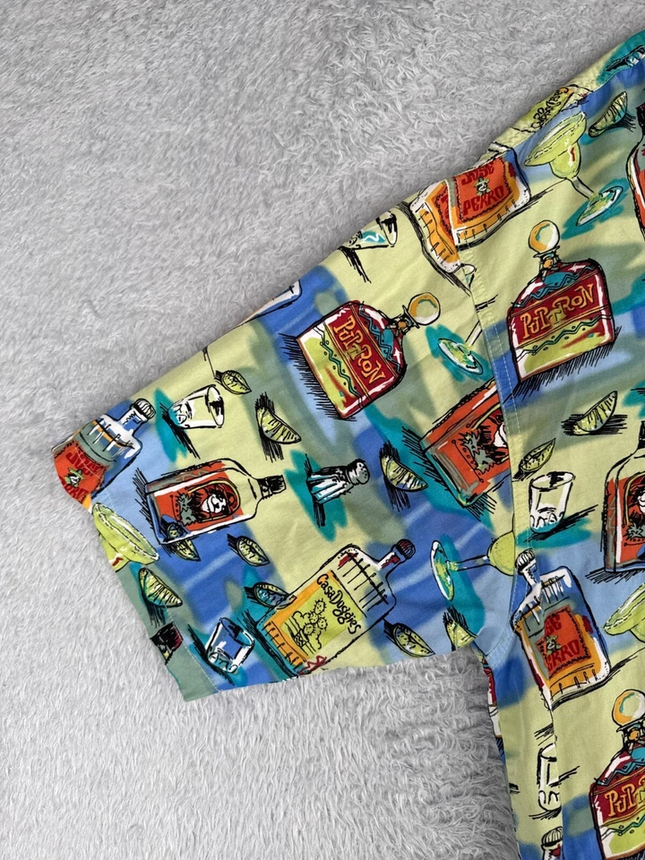 Camisa Big Dogs Adulto 2XL XXL Azul Verde Frutas Cócteles 100% Rayón Hawaiano Foto 3 de 4