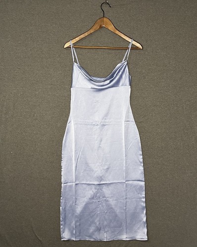 We Wore What Midi Slipperkleid Rundhalsausschnitt Satin Charmeuse Schiefer blau Größe 2 - Bild 6 von 6