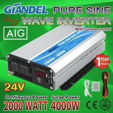 Pure Sine Power Inverter 2000W 24V to 110V~120V with Dual AC Outlets LED Display
