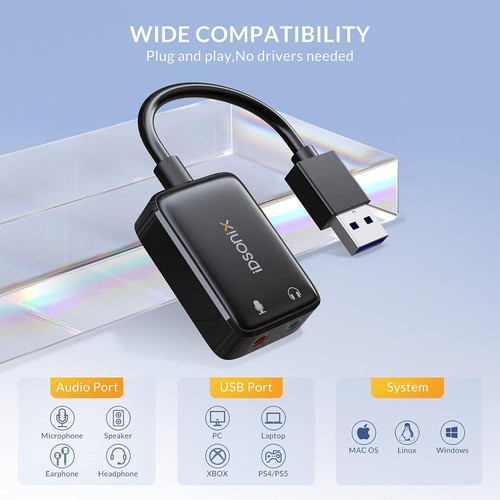 iDsonix Sound Card Adapter USB to 3.5mm Audio Stereo Aux External Converter - Bild 2 von 7