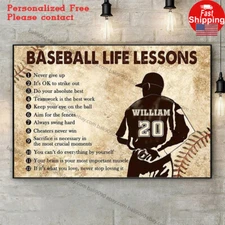 Personalised Baseball Life Lessons Never Give Up Poster, Baseball Poster, Gif...