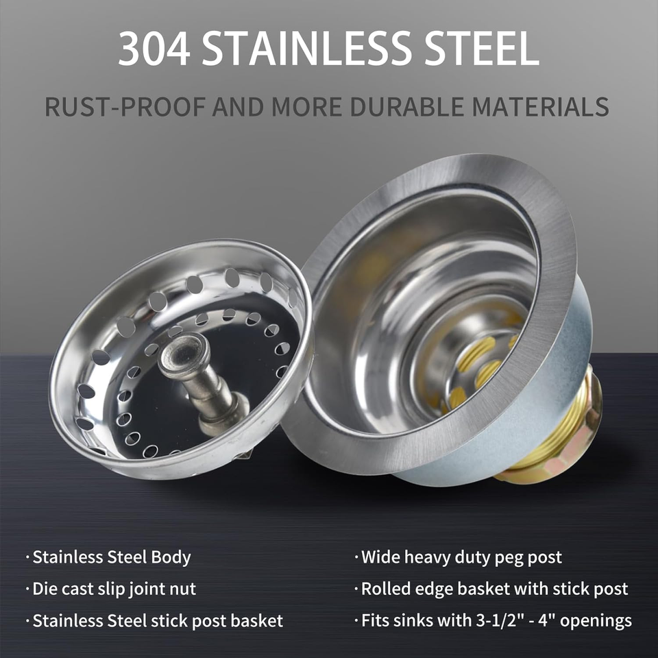 31/2 Inch Sink Drain Strainer Kitchen Stopper 2 Pack Assembly