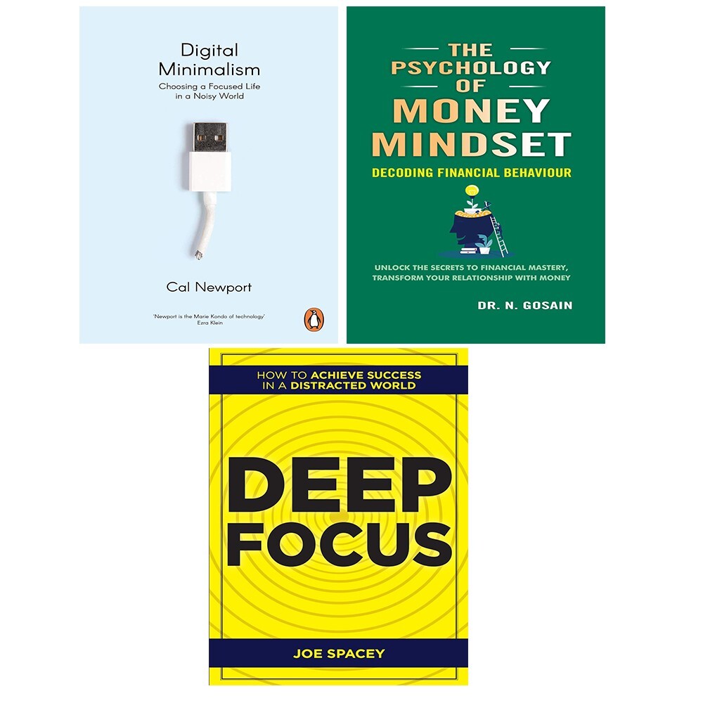 Digital Minimalism,Deep Focus  Joe Spacey,Psychology of Money Mindset 3 Books