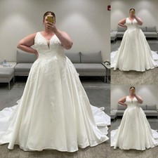 Plus Size Wedding Dresses Spaghetti Strap Satin Corset Lace Applique Bridal Gown
