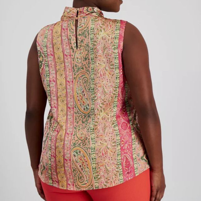売れ筋商品|||タハリエーエスエル  カットソー トップス レディース Plus Size Printed Sleeveless Bow Blouse Pink Swirl Tahari ASL Women Pink Printed Sleeveless Bow Blouse Size M