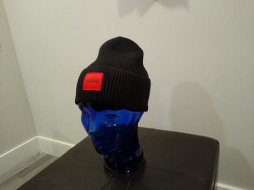 HUGO BOSS BLACK BEANIE HAT COTTON 
