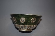 Teeschale-China, Jade mit Silber, 8 buddhistische Symbole, Ø10cm 