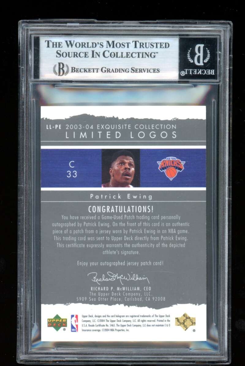 2003-04 UD Exquisite Patrick Ewing Limited Logos Patch Auto /75 BGS 8.5 WB1923 view 2