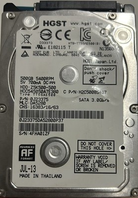 HGST 500GB SATA HDD HARD DRIVE 2.5'' Z5K500-500 HTS5050A7E380 5400rpm
