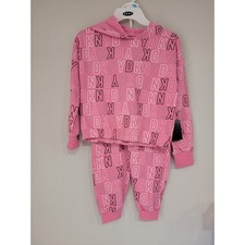 DKNY Girls 2 Piece Tracksuit Hoodie Jogger Set Pink Logo Size 5 NWT
