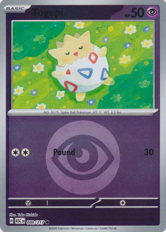 Pokemon Togepi (80/580) Ascended Heroes NM REVERSE HOLO- Energy Symbol Patter