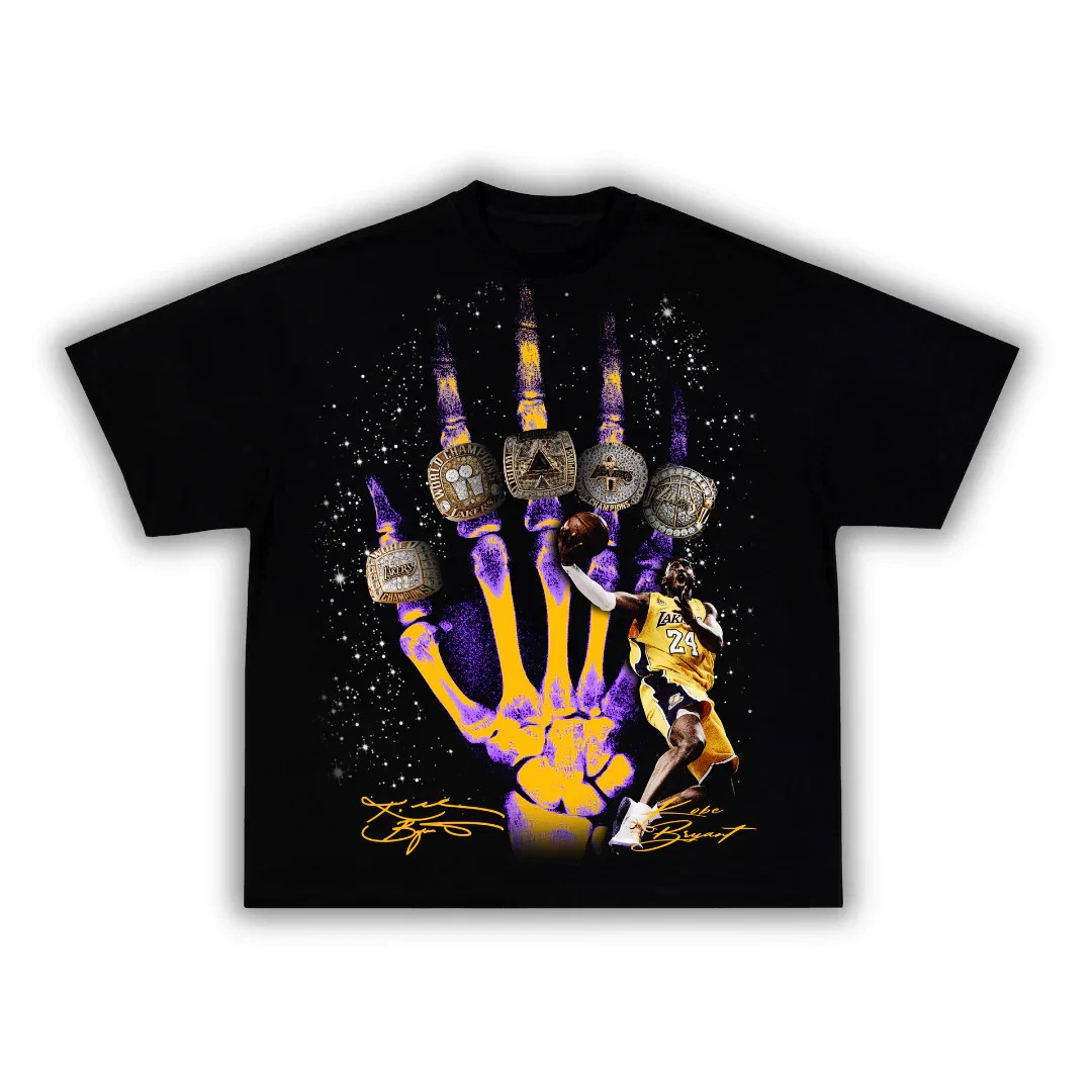 Kobe Bryant 5 Rings 3D Graphic Basketball T-Shirt Vintage Streetwear