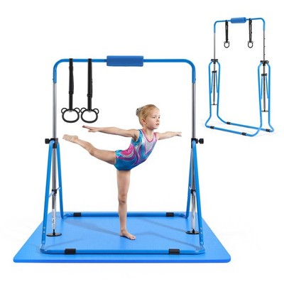 Uimoso Folding Gymnastics Training Bar with Mat for Kids, 140 lbs Capacity, Blue