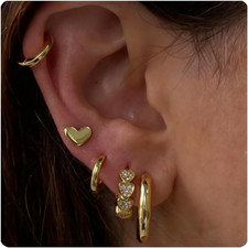 Women Gold Alloy Zircon Heart Stud Earrings 5 Piece Set for Everyday Wear