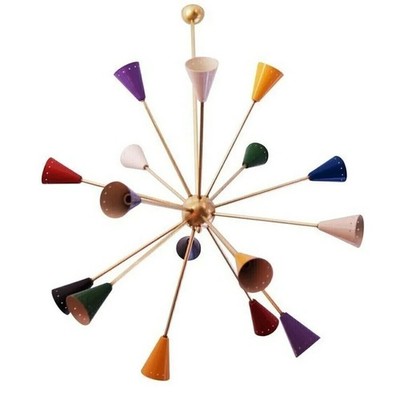 16 Arms Mid Century Multicolored Sputnik Brass Chandelier Stilnovo Lights