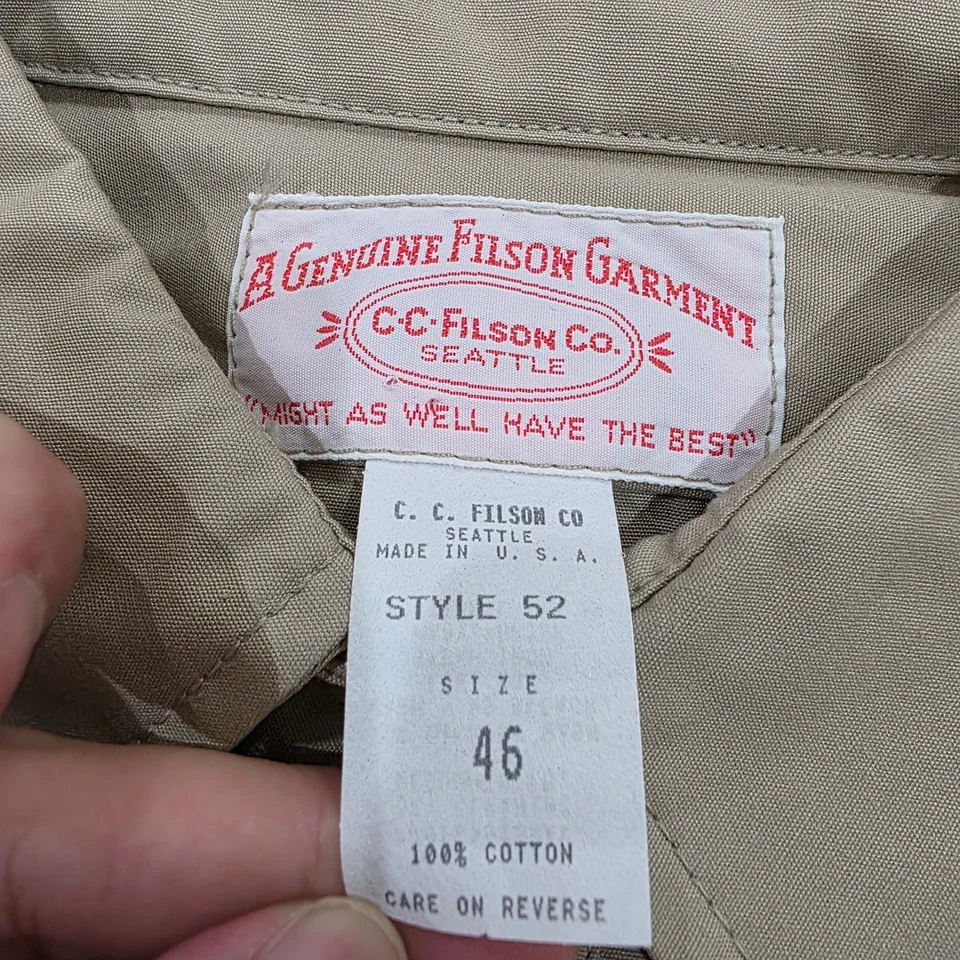 Camisa de trabajo Filson Style 52 para hombre manga larga con botones delanteros talla 46 tostada nueva con etiquetas de colección Foto 4 de 4