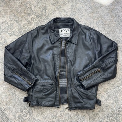 Vintage 1937 Antica Pelletteria Firenze Black Leather Jacket Blanket Lined Mens