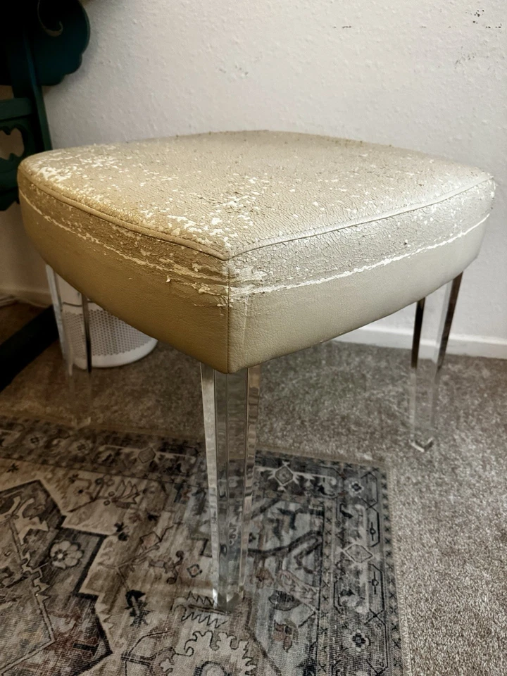 H-Studio Shlomi Haziza ArtFurniture Upholstered Lucite Acrylic Leg Vanity Stool - Image 2 of 4