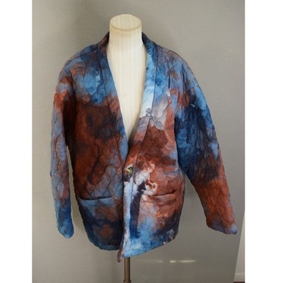 Riverside Tool and Dye Quilted Kimono Coat One Brown Blue Tie Dye Jacket Marou