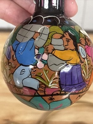 Mexico Pottery Ornament Bulb M. Ascencio Hand Painted Southwest Design