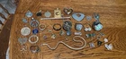 Vintage 39 Pc Craft Costume Jewelry Lot Buttons Rings Pendants 925 Rhinestones