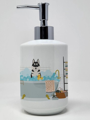#ad Black Siberian Husky Ceramic Soap Dispenser Hand Soap Dispenser Pump Bottles $17.12