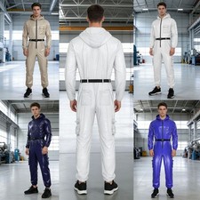 Men Bodysuit With Elastic Belt Coveralls Building Jumpsuit Overall Uniform