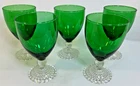 Set of  5 Vintage Anchor Hocking Green Bubble Foot Water Goblet Glasses 5.5”
