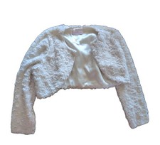 Bonnie Jean Girls Size M IVORY WHITE FUR Lined Bolero Shrug Sweater Jacket