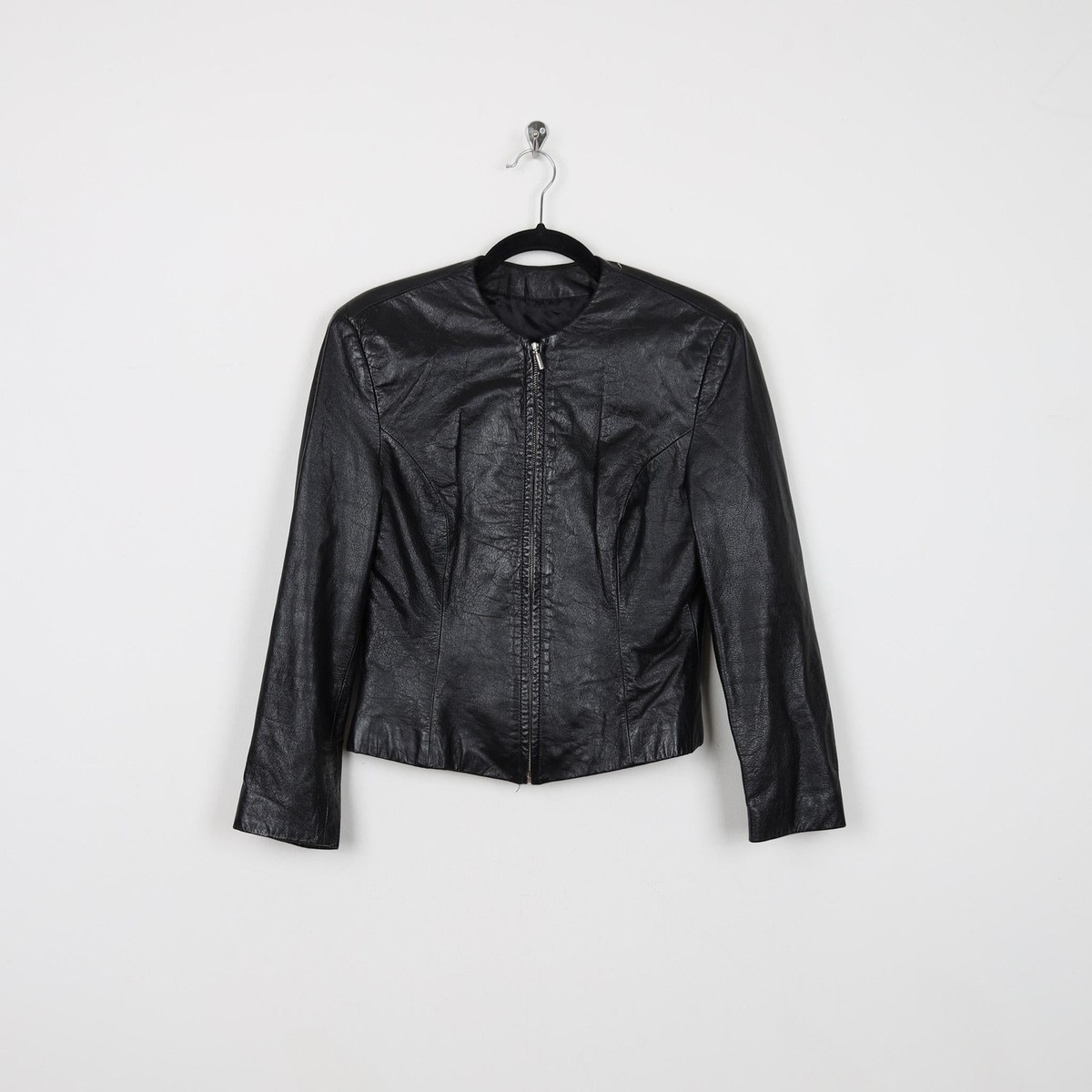 VINTAGE WASHED LEATHER ZIP Mサイズ Vintage 90s Black MS Maxima Leather Women's Jacket Western