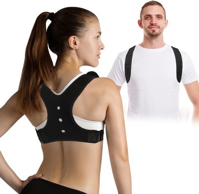 Adjustable Black Posture Corrector with Wide Shoulder Strap for Back Support