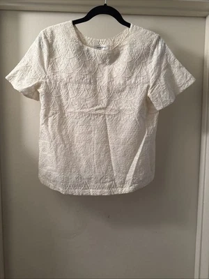 anine bing embroidered short sleeve ivory cotton top sz xs