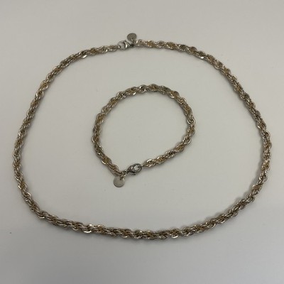 TIFFANY & CO. 18K Gold 925 Silver Twisted Rope Bracelet 7'' & 17.5  Necklace
