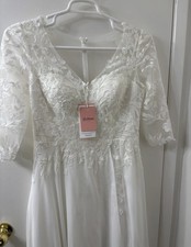 A-line V-Neck Floor-Length Lace Chiffon Wedding Dress 234889 wedding dress